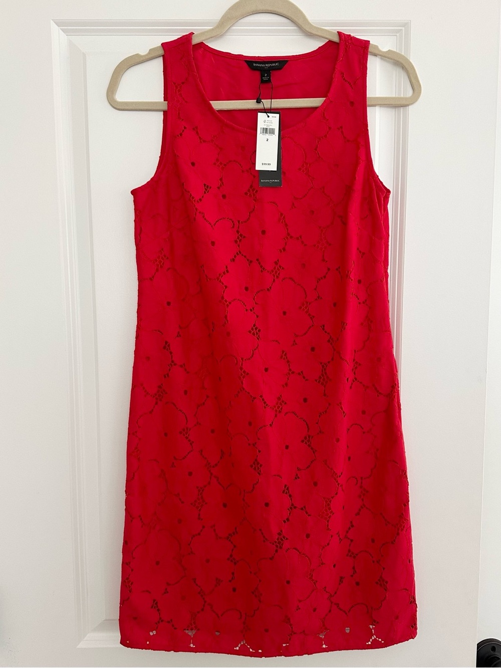Banana Republic Vibrant Red Floral Lace Sleeveless Shift Dress - Americana